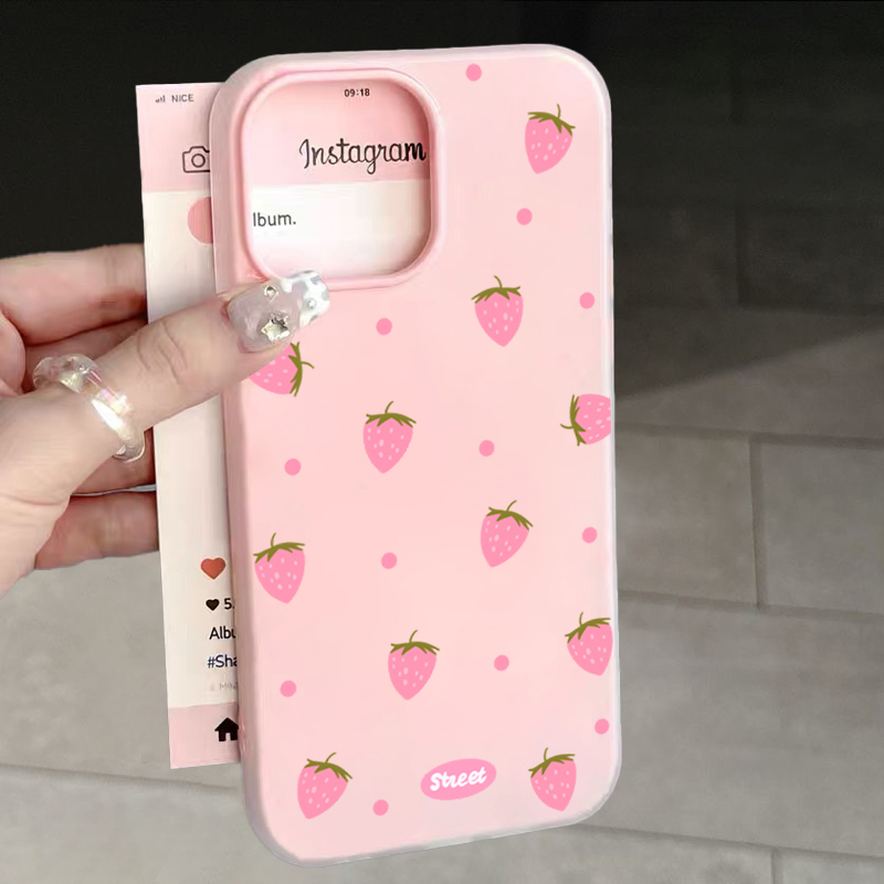 Samsung Galaxy A55 - Casing Ponsel Motif Stroberi Merah Muda